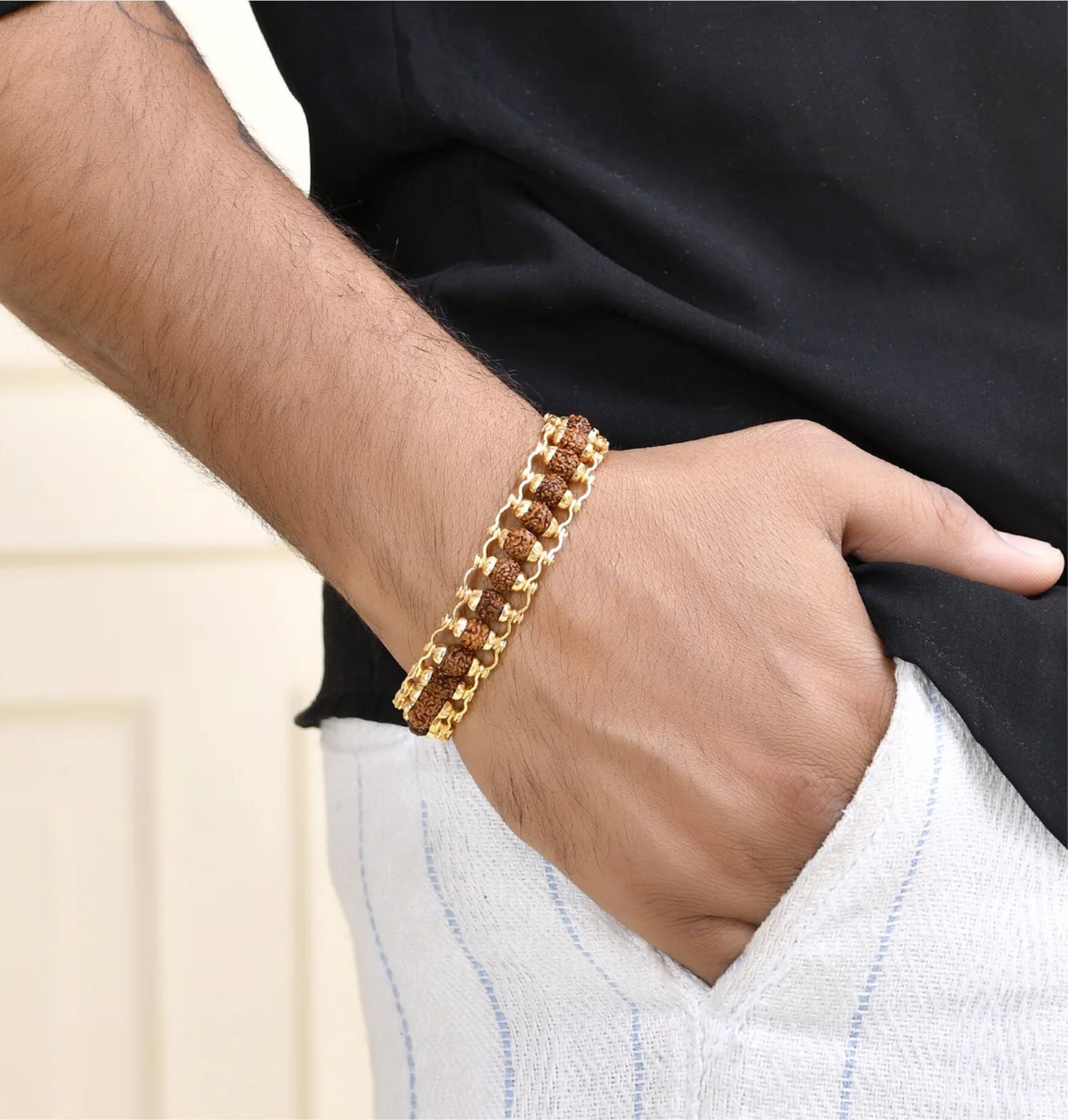 Gold Plated Rudraksha Bracelet for Men's